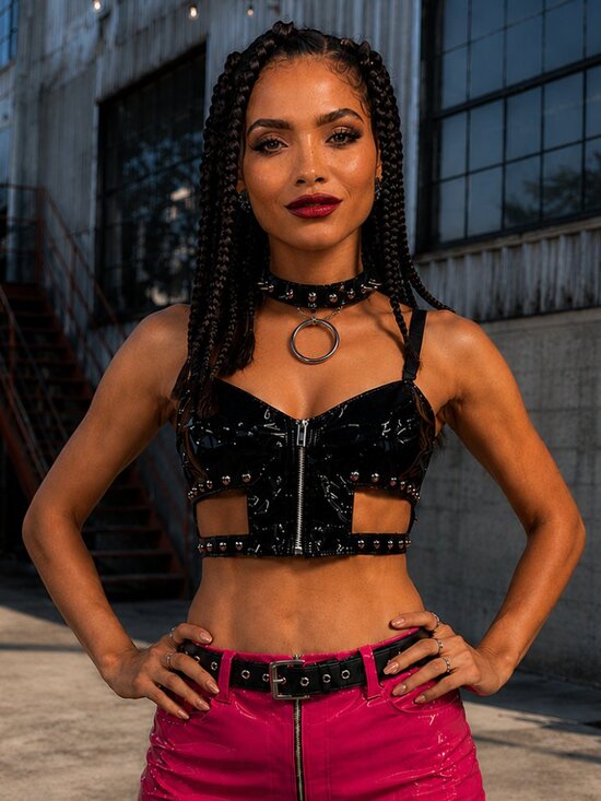 Elegant Moments Tops - ELEGANT MOMENTS Vinyl Studded Bustier Bra Top S Dolls Kill Goth Sexy Punk Fetish